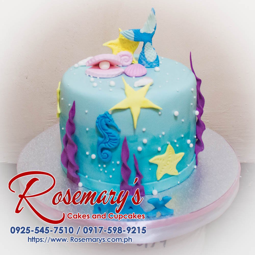 Delicious mermaid themed 1 layer cake adorned with oceanic details, perfect for celebrations. From Rosemary's Cakes, call 0917-598-9215.