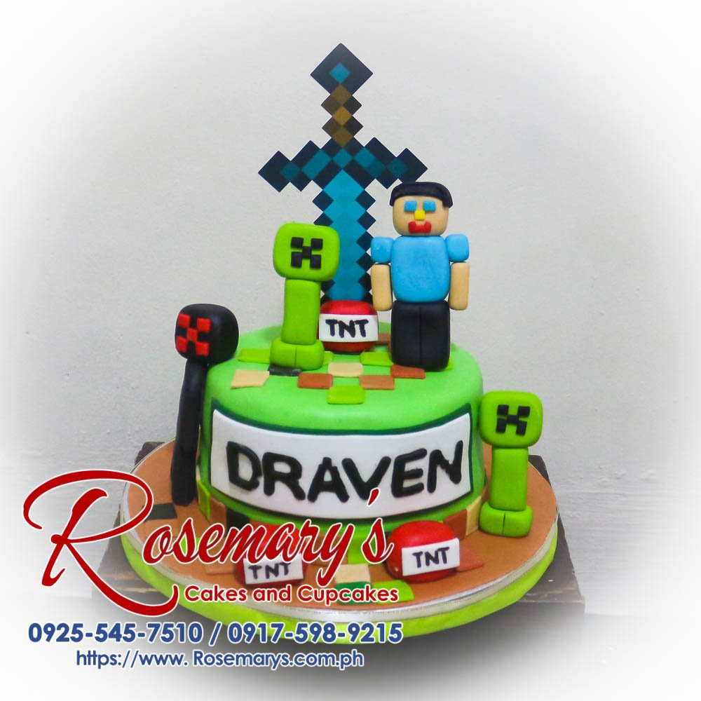 Delicious 1-layer Minecraft themed cake with vibrant designs, perfect for a wedding anniversary. From Rosemary's Cakes, 0925-545-7510.