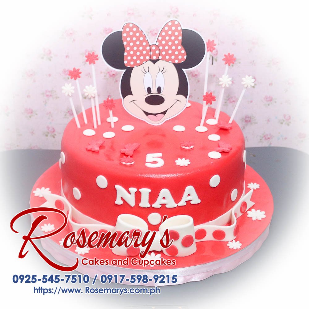 Minnie Mouse Cake for Niaa’s 5th Birthday Delicious red Minne Mouse themed 1 layer cake by Rosemary's Cakes. Contact 0917-598-9215 for orders!