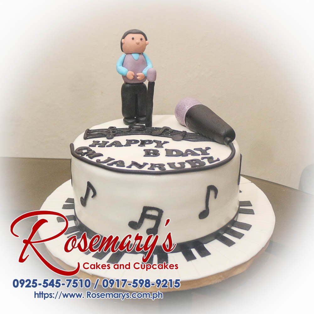 Music Themed Cake for GM Janrubz Delicious black and white music-themed 1-layer cake with intricate designs. Order from Rosemary's Cakes: 0925-545-7510.