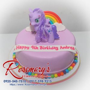Delicious one-layer My Little Pony themed cake with purple frosting and decorations. Order your custom cake from Rosemary's Cakes! Call 0925-545-7510.