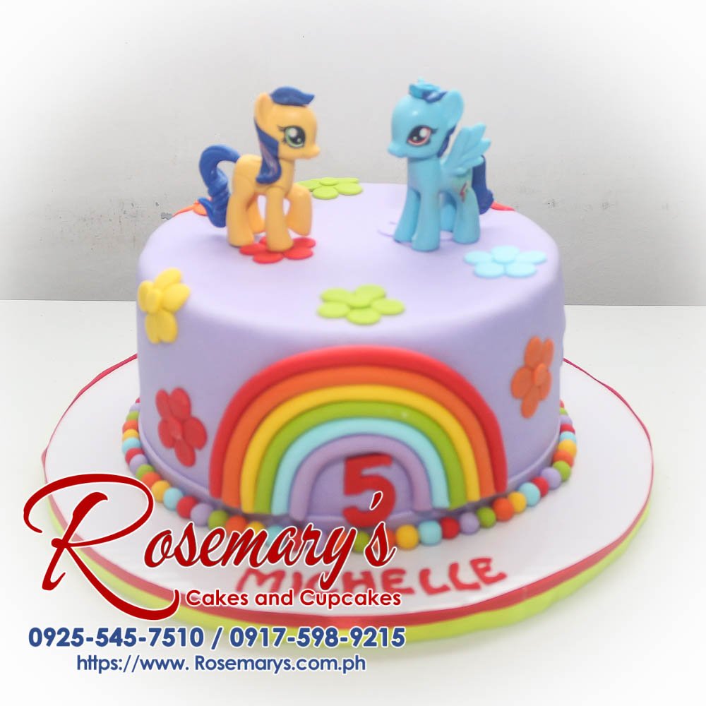My Little Pony Themed Cake for Michelle One-layer purple My Little Pony themed cake with a vibrant rainbow interior. Delicious and perfect for any celebration! Rosemary's Cakes | 0925-545-7510
