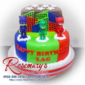 Delicious PJ Masks themed 2 layer cake by Rosemary's Cakes, perfect for weddings and anniversaries. Contact: 0917-598-9215.
