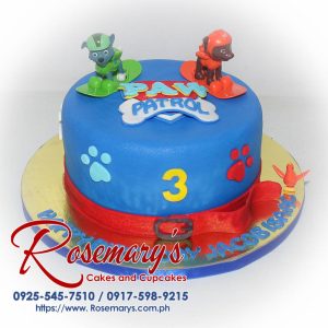 Delicious single-layer blue and red Paw Patrol themed cake. Perfect for birthdays! Order yours from Rosemary's Cakes: 0917-598-9215.