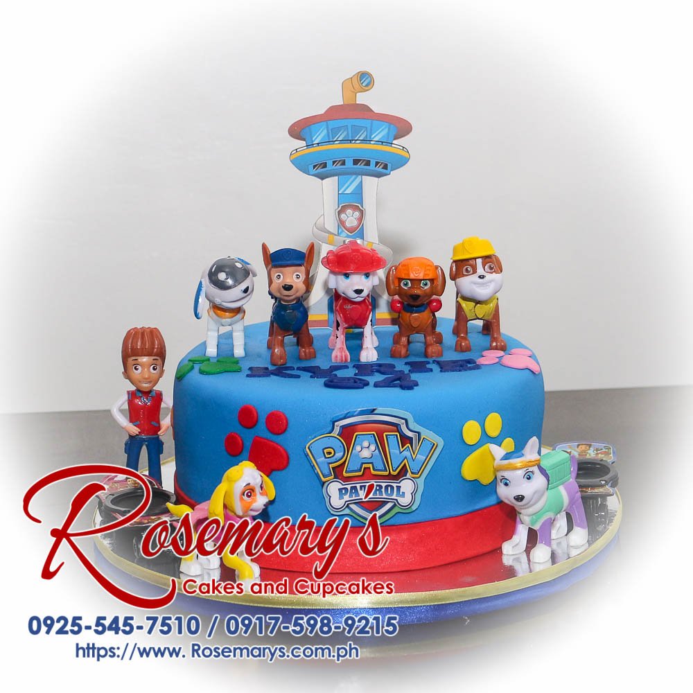 Delicious blue Paw Patrol themed cake from Rosemary's Cakes, perfect for any celebration. Contact 0917-598-9215.