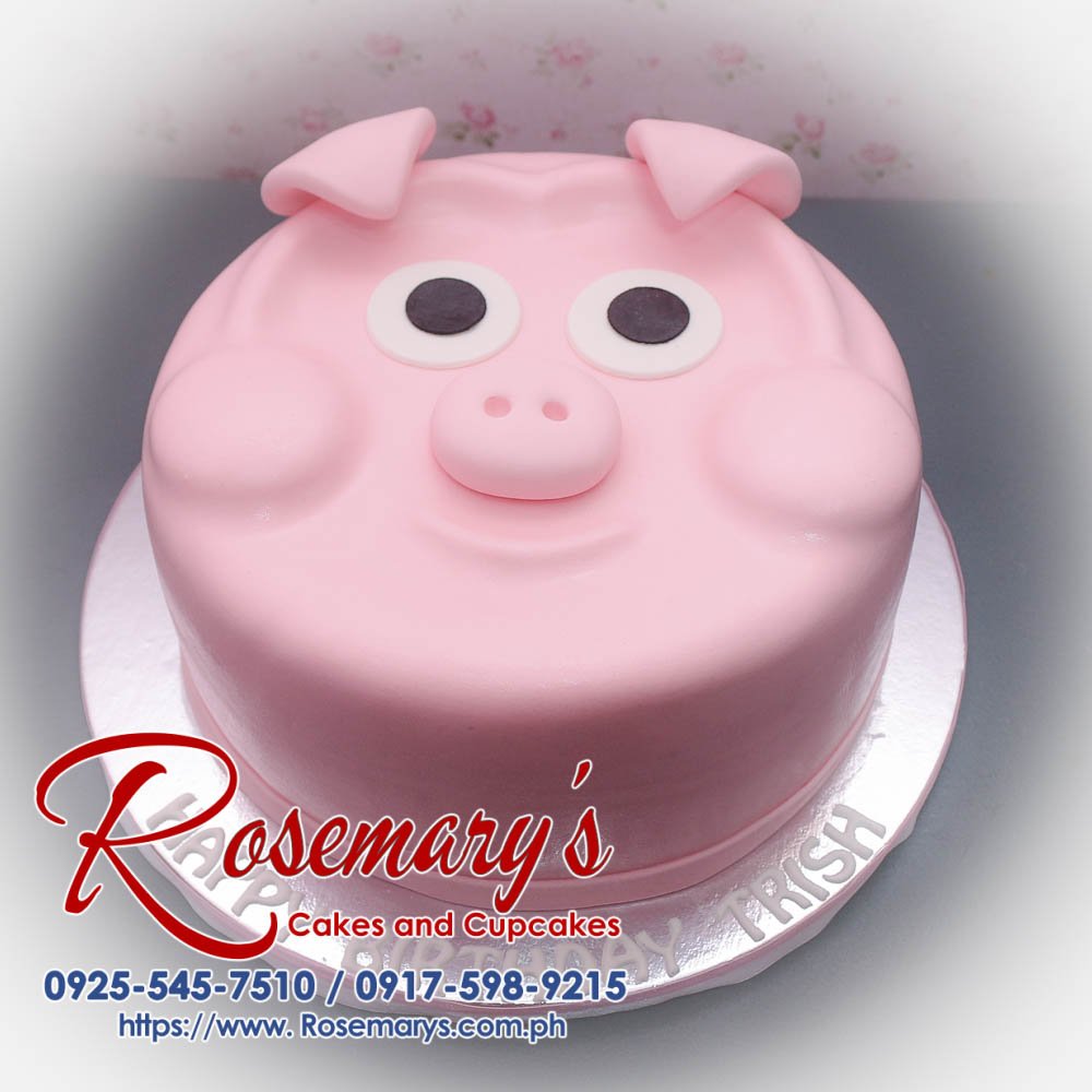 Delicious pink piggy themed cake by Rosemary's Cakes. Perfect for celebrations! Contact: 0917-598-9215.