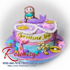 Delicious one-layer pink and purple mermaid-themed cake, perfect for a wedding anniversary. From Rosemary's Cakes, 0917-598-9215.