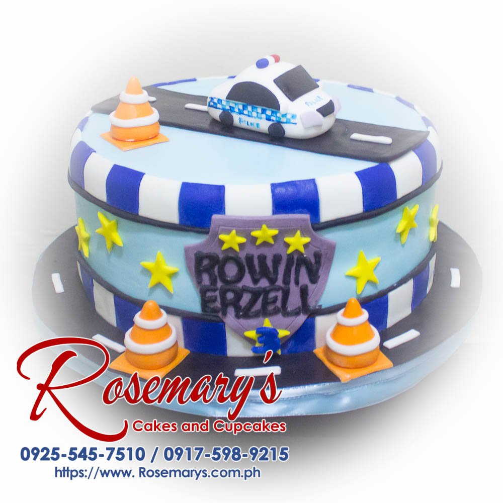 Delicious police car themed 1 layer cake by Rosemary's Cakes, perfect for a wedding anniversary. Contact: 0925-545-7510.