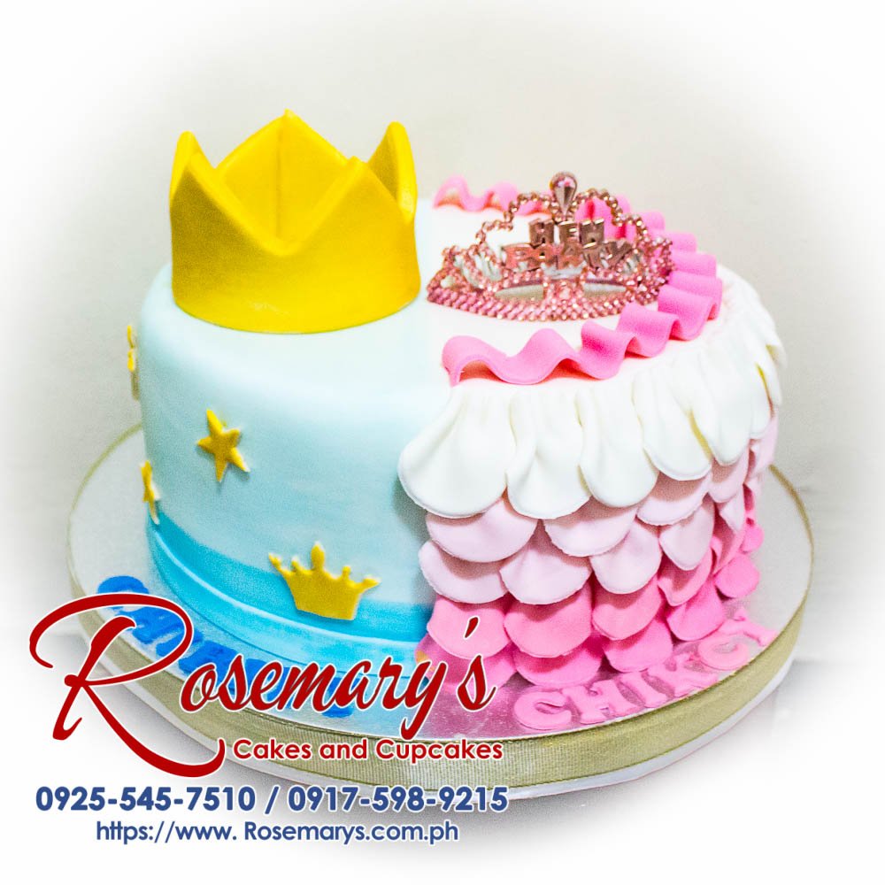 Prince and Princess Split Cake for Chiritt and Chikcy Delicious prince & princess split cake with intricate fondant details. Order your custom cake from Rosemary's Cakes: 0925-545-7510.