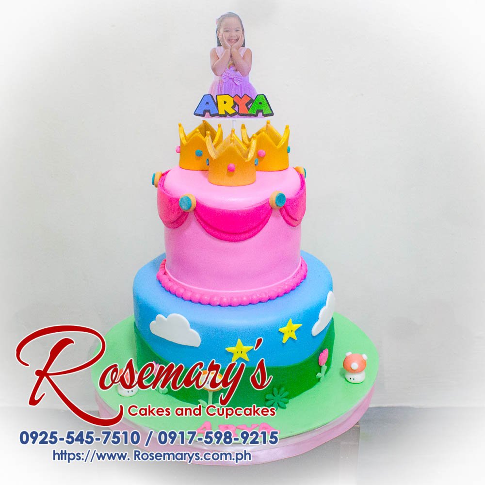 Princess Peach Themed 2 Layer Cake for Arya Two-layer Princess Peach cake with fondant details and delicate pink frosting. Order your custom cake from Rosemary's Cakes: 0925-545-7510.