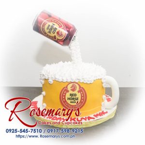 Rich red horse themed cake featuring golden accents, perfect for celebrations. Order from Rosemary's Cakes: 0917-598-9215.