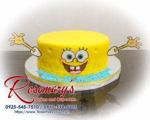 Delicious 1-layer yellow Spongebob themed cake from Rosemary's Cakes. Perfect for celebrations! Contact: 0925-545-7510.