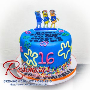 Delicious 1-layer SpongeBob SquarePants themed cake with intricate fondant details. Order your custom cake from Rosemary's Cakes! Call 0925-545-7510.