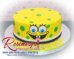 Spongebob themed one-layer cake from Rosemary's Cakes, a delicious yellow treat perfect for celebrations. Contact: 0925-545-7510.