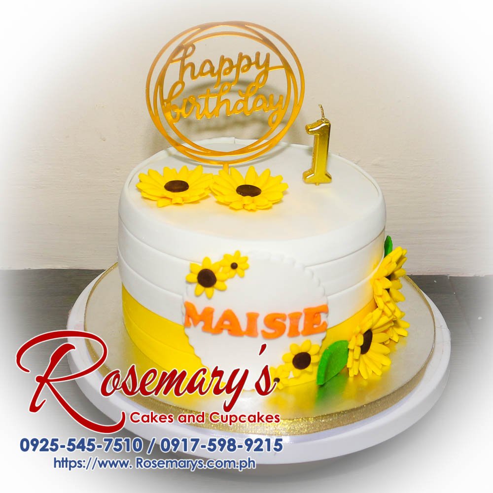 Delicious yellow sunflower-themed 1-layer cake from Rosemary's Cakes, perfect for special celebrations. Contact: 0925-545-7510.