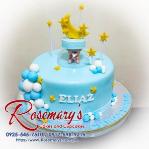 Teddy bear themed 1 layer cake for baptism, beautifully decorated and delicious. Order from Rosemary's Cakes: 0925-545-7510.