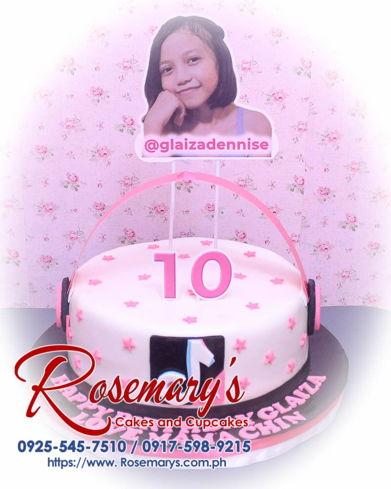 Tik Tok Themed Cake for Glaiza Delicious pink Tik Tok themed 1-layer cake from Rosemary's Cakes, perfect for celebrations. Contact: 0917-598-9215.