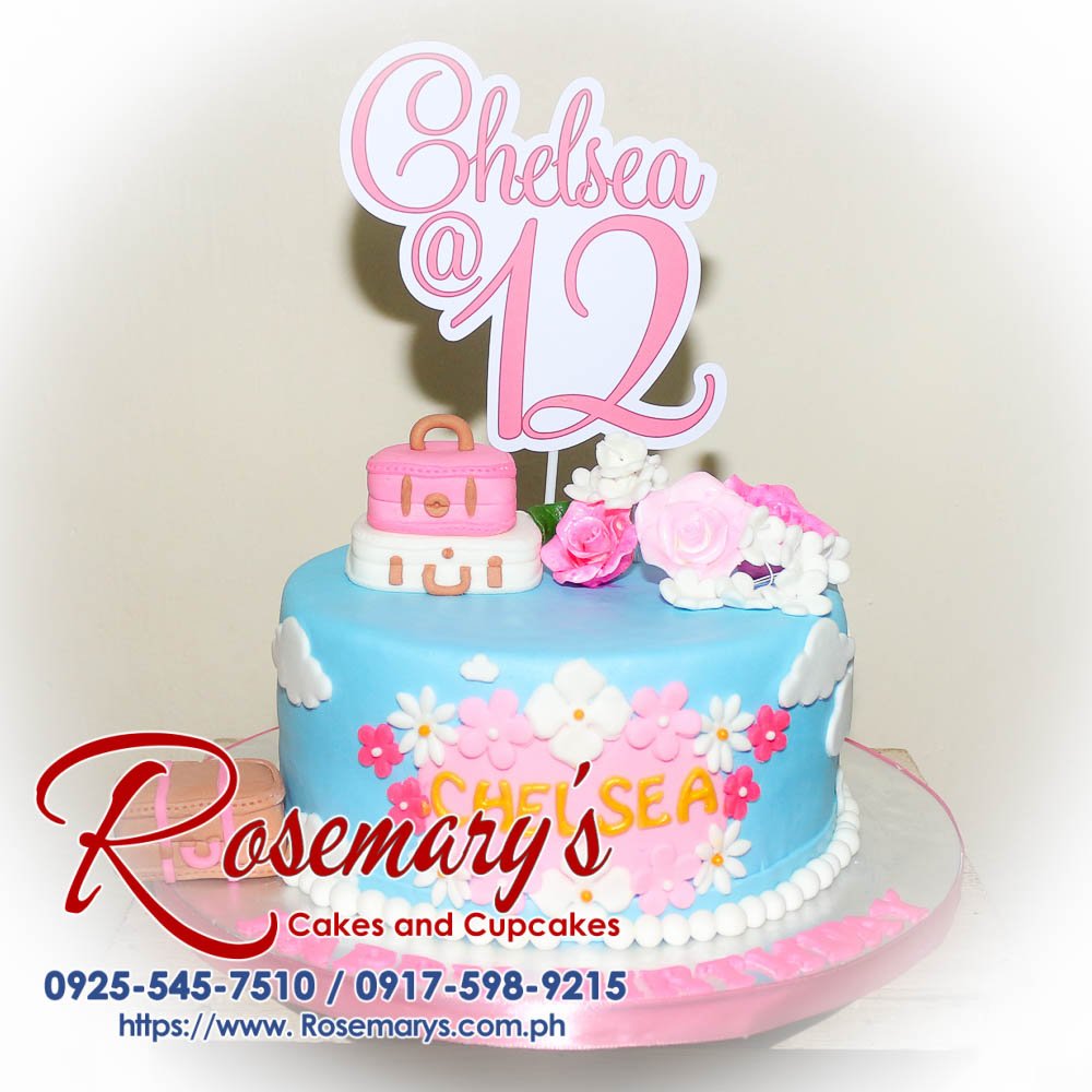 Delicious pink 1-layer travel and flowers themed cake, beautifully decorated with floral accents. From Rosemary's Cakes, call 0925-545-7510.