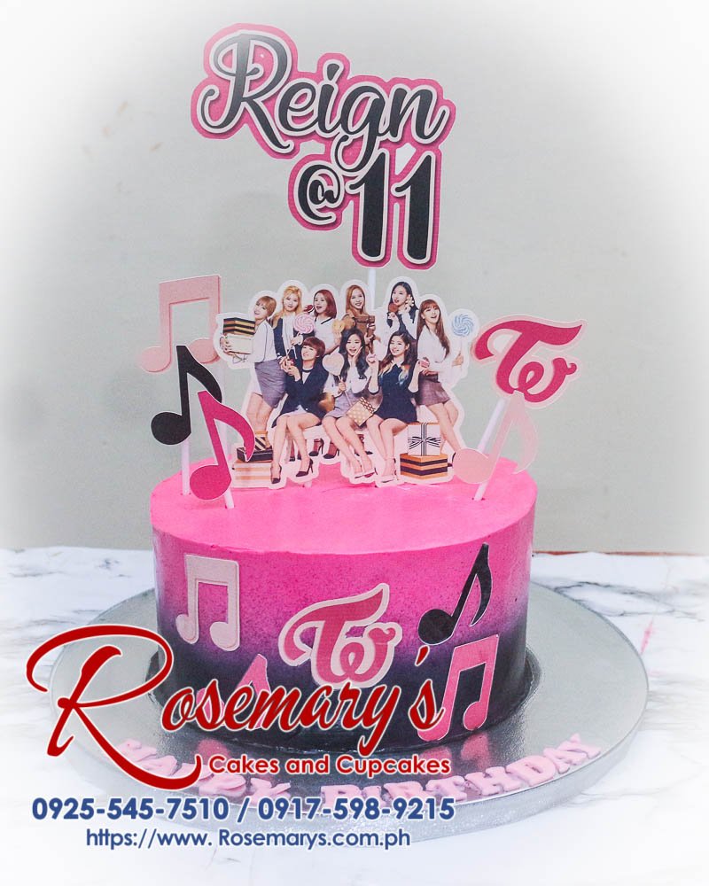 Twice Themed CAke for Reign’s 11th Birthday Delicious 1-layer Twice themed cake for an 11th birthday, featuring vibrant K-pop designs. Order from Rosemary's Cakes at 0917-598-9215.