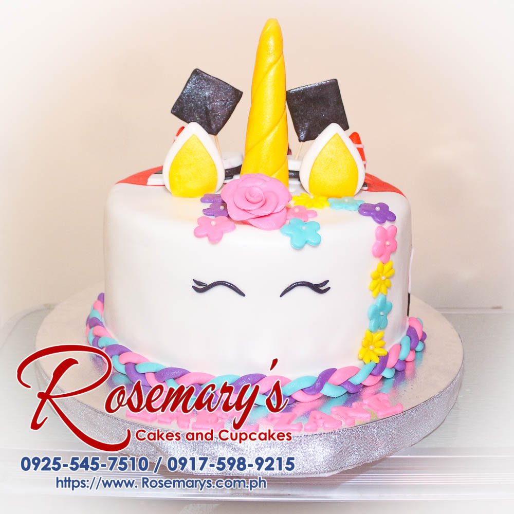 Vibrant unicorn-themed 1 layer cake by Rosemary's Cakes, a delicious treat for any celebration. Contact: 0917-598-9215.