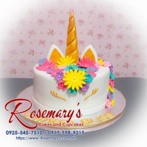 Delicious unicorn-themed 1 layer cake with gold accents from Rosemary's Cakes. Contact: 0925-545-7510.