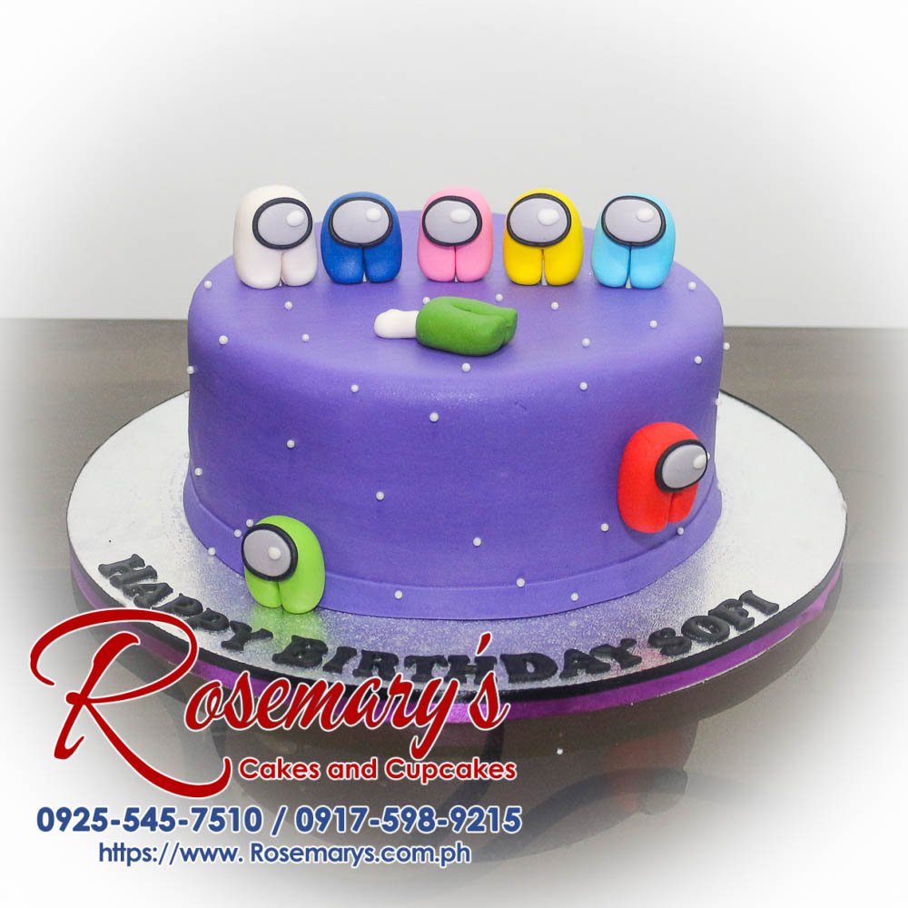 Delicious 1 layer Among Us themed cake in vibrant purple hues, perfect for any celebration. Order from Rosemary's Cakes at 0925-545-7510.