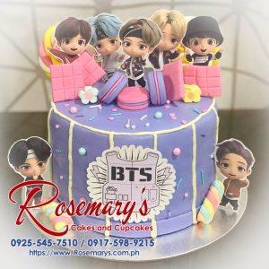 Delicious 1-layer BTS themed cake in vibrant purple, perfect for KPop fans. Order from Rosemary's Cakes at 0925-545-7510.