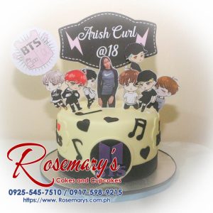 Delicious 1 layer BTS themed cake with colorful decorations. Perfect for KPop fans. Order from Rosemary's Cakes at 0917-598-9215.