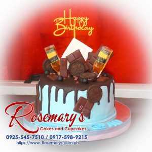 Indulge in Rosemary's Cakes' 1-layer chocolate and whiskey-themed cake, a delicious and memorable treat. Contact: 0917-598-9215.