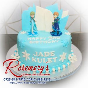 Delicious 1 layer Frozen themed cake in blue, featuring Elsa, from Rosemary's Cakes. Contact: 0925-545-7510.