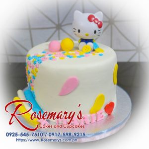 Delicious 1 layer Hello Kitty themed cake by Rosemary's Cakes, perfect for celebrations. Contact 0917-598-9215.