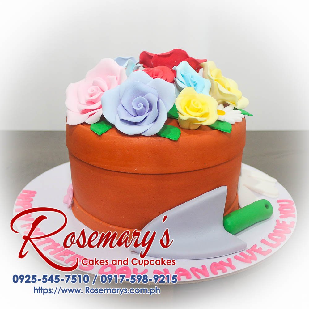 Delicious 1 layer plant pot themed Mother's Day cake from Rosemary's Cakes, perfect for celebrating with yummy flavors. Call 0925-545-7510.