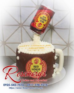 Delicious 1 layer Red Horse beer themed cake by Rosemary's Cakes, featuring a brown mug design. Contact: 0925-545-7510.