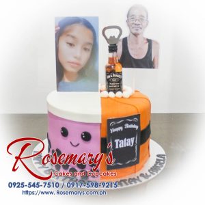 Delicious 1 layer split cake with bobba, Jack Daniels whiskey flavor, perfect for celebrations. Order from Rosemary's Cakes, 0917-598-9215.