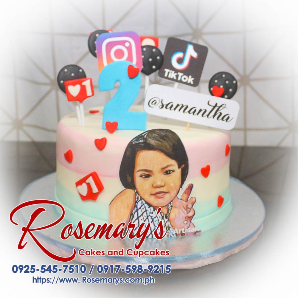 1 Layer Tiktok Themed Cake for Samantha’s 2nd Birthday Delicious 1 layer TikTok themed cake with vibrant colors and fun decorations, perfect for any celebration. Rosemary's Cakes, 0925-545-7510.