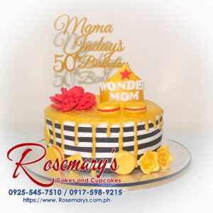 Delicious 1 Layer Wonder Mom Cake by Rosemary's Cakes, featuring 3D printed gold accents. Contact: 0925-545-7510.