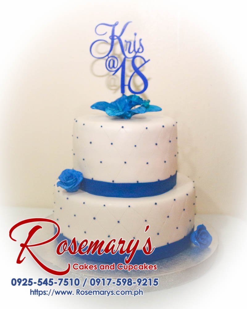 Delicious 2-layer debut cake by Rosemary’s Cakes, 3D printed design in blue and white. Contact: 0917-598-9215.