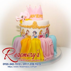 Delicious 2 layer Disney Princess themed cake from Rosemary's Cakes, perfect for celebrations. Contact 0925-545-7510.