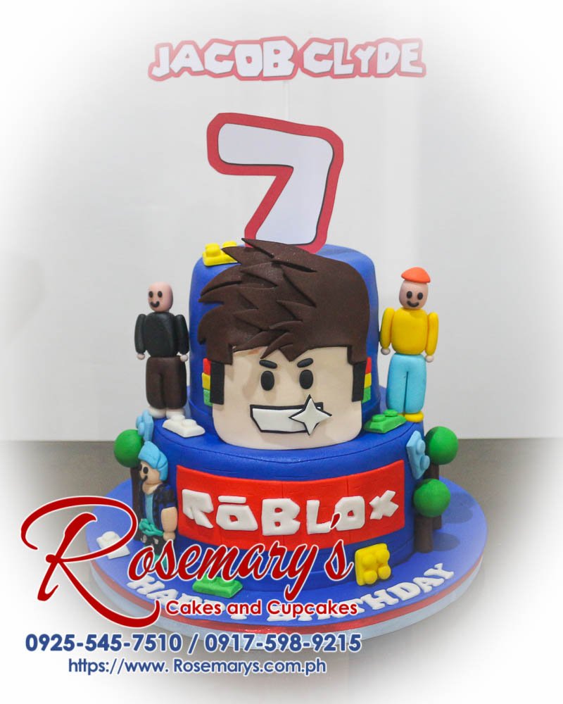 Delicious 2-layer blue Roblox themed cake from Rosemary's Cakes, perfect for birthdays. Contact: 0917-598-9215.