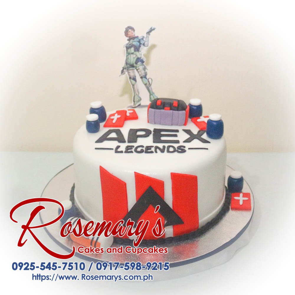 Apex Legends Themed 1 Layer Cake Delicious Apex Legends themed 1 layer cake adorned with vibrant colors and game elements. Order from Rosemary's Cakes at 0917-598-9215.