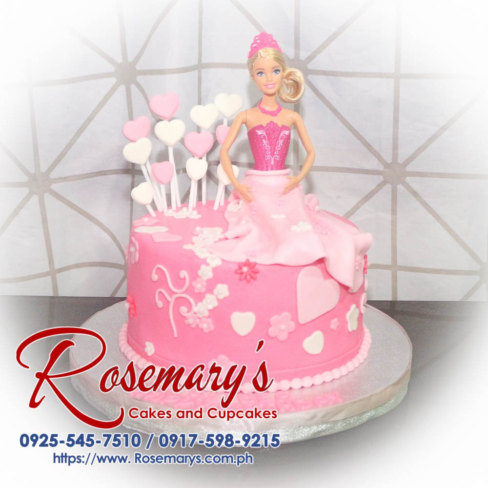 Delicious pink Barbie themed 1 layer cake by Rosemary's Cakes. Perfect for celebrations! Contact: 0925-545-7510.