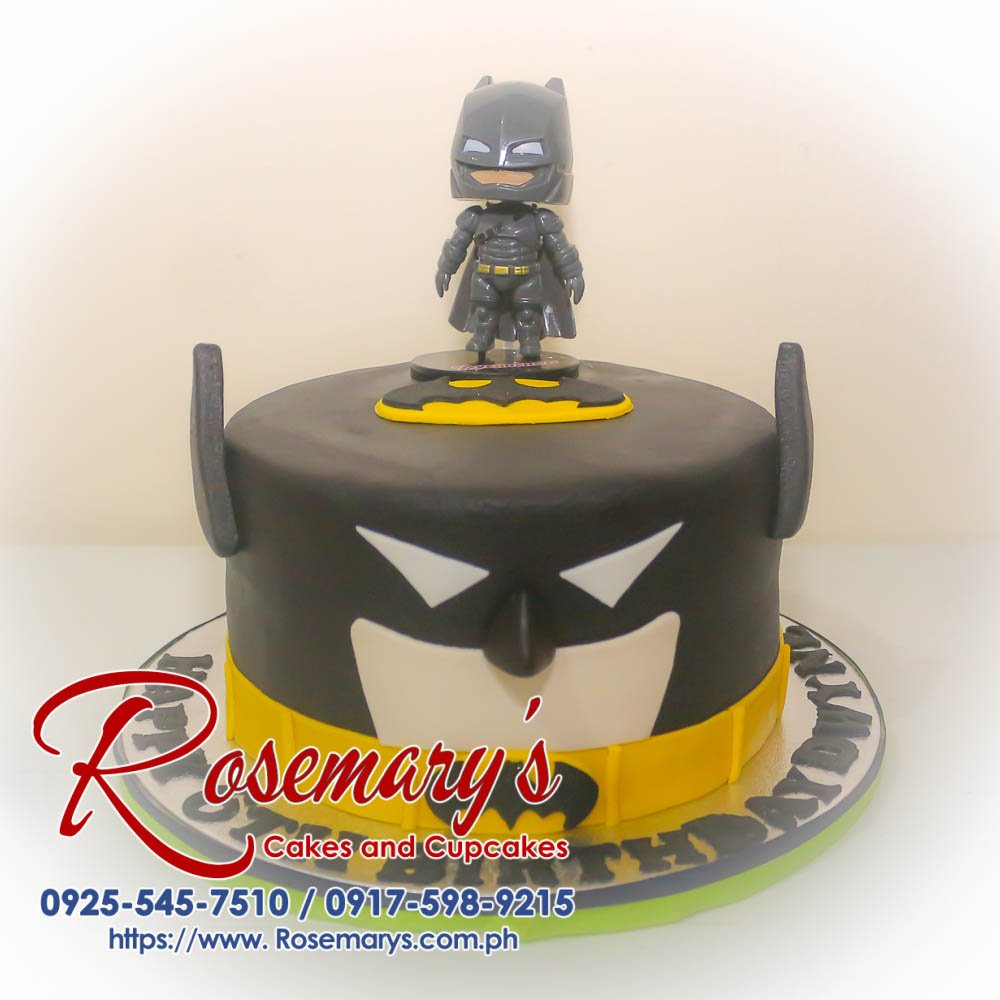 Delicious black Batman themed 1 layer cake adorned with iconic symbols, from Rosemary's Cakes. Contact 0917-598-9215.