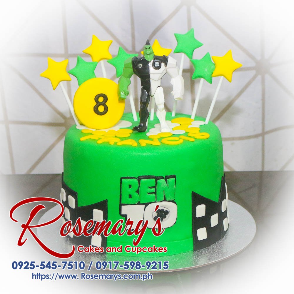Delicious green 1-layer Ben 10 themed cake from Rosemary's Cakes, perfect for any birthday celebration. Contact: 0917-598-9215.