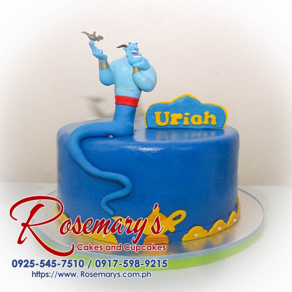 Genie of Aladdin Themed Cake for Uriah Aladdin themed 1 layer cake featuring a whimsical genie design, crafted by Rosemary's Cakes. Contact: 0917-598-9215.