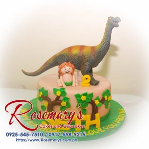 Delicious Good Dinosaur themed 1 layer cake decorated with vibrant dino figures. Order from Rosemary's Cakes, 0925-545-7510.