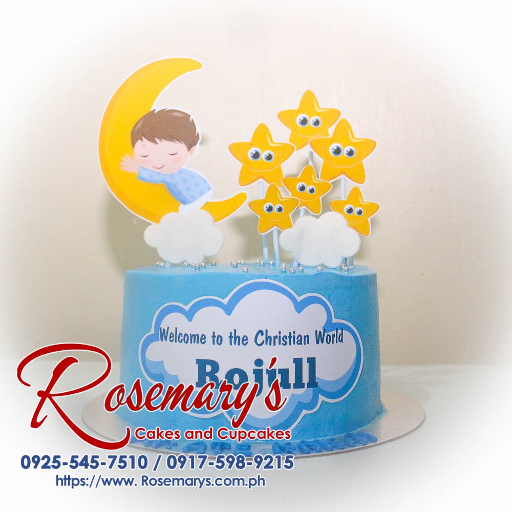 Delicious blue icing cake for baptismal celebration, beautifully themed by Rosemary's Cakes. Contact: 0917-598-9215.