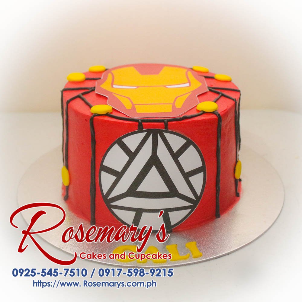 Delicious Iron Man themed 1-layer cake from Rosemary's Cakes. Perfect for superhero fans! Contact 0925-545-7510.