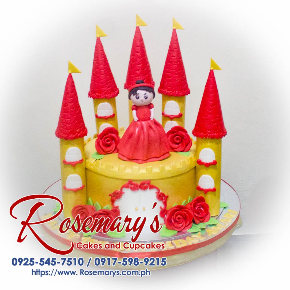 Princess Castle Cake for Amari’s 1st Birthday Delicious Princess Castle Cake by Rosemary's Cakes, featuring a cute red themed design, perfect for celebrations. Contact: 0917-598-9215.