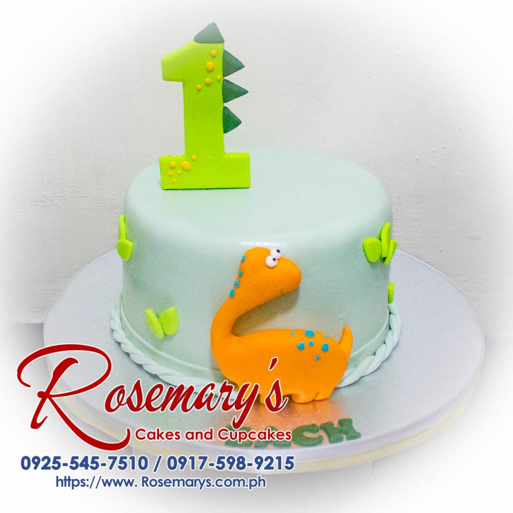 Simple yet adorable 1 layer dinosaur themed cake from Rosemary's Cakes, perfect for birthdays. Contact: 0917-598-9215.