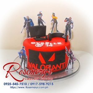 Valorant themed 1-layer cake in red, beautifully decorated, delicious and perfect for any birthday celebration. Rosemary's Cakes, 0925-545-7510.